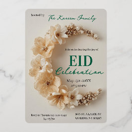 Boho Floral 3D Crescent Eid Party Invitation Folie Feestdagenkaart