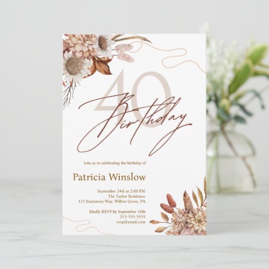 Boho Floral 40e verjaardag Kaart (Staand voorkant)