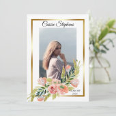 Boho Floral 4 Photo Collage Gold Frame Graduation Aankondiging (Staand voorkant)