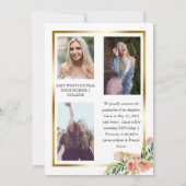 Boho Floral 4 Photo Collage Gold Frame Graduation Aankondiging (Achterkant)