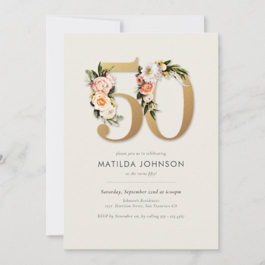 Boho Floral 50ste verjaardag Kaart (Voorkant)