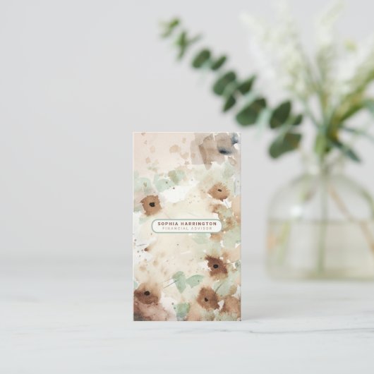 Boho Floral Aangepaste QR-code Scannable Neutral B Visitekaartje (Staand voorkant)