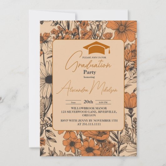 Boho Floral Afstuderen Kaart (Voorkant)