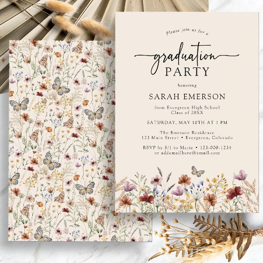 Boho Floral Afstuderen Kaart