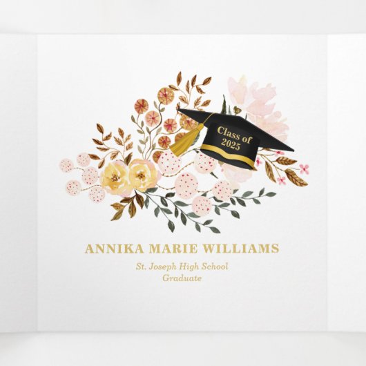 Boho Floral Afstuderen Multi Photo Drieluik Aankondiging (Binnenkant midden)