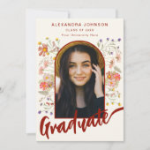 Boho Floral Afstuderen Photo Arch Modern Script Aankondiging (Voorkant)