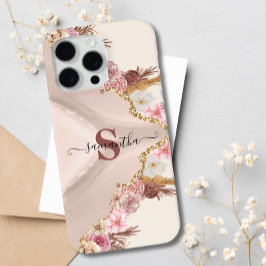 Boho Floral Agaat Roos Goud Roze Monogrammed iPhone 15 Pro Max Hoesje