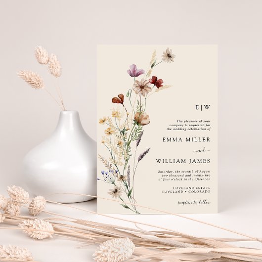 Boho Floral All-in-One Wedding Invitations Kaart