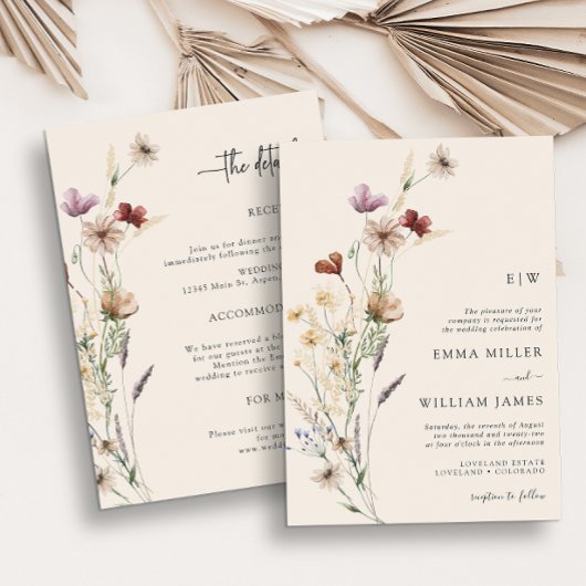 Boho Floral All-in-One Wedding Invitations Kaart