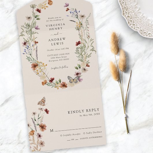 Boho Floral All in One Wedding Invite Uitnodiging