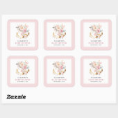 Boho Floral Anchor Girl Baby Shower Vierkante Sticker (Vel)