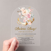 Boho Floral Anchor Nautical Girl Arch Baby Shower Acryl Uitnodigingen (Insitu (Draagbaar))