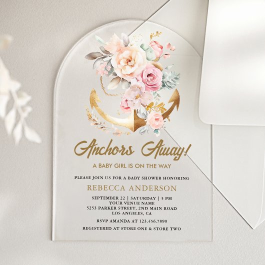 Boho Floral Anchor Nautical Girl Arch Baby Shower Acryl Uitnodigingen