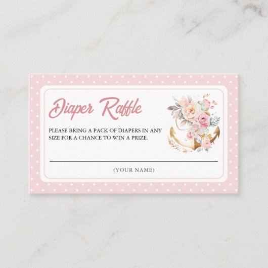 Boho Floral Anchor Nautical Girl Diaper Raffle Informatiekaartje (Voorkant)