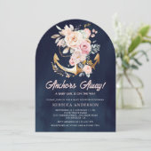 Boho Floral Anchor Nautisch Meisje Navy Baby showe Kaart (Staand voorkant)