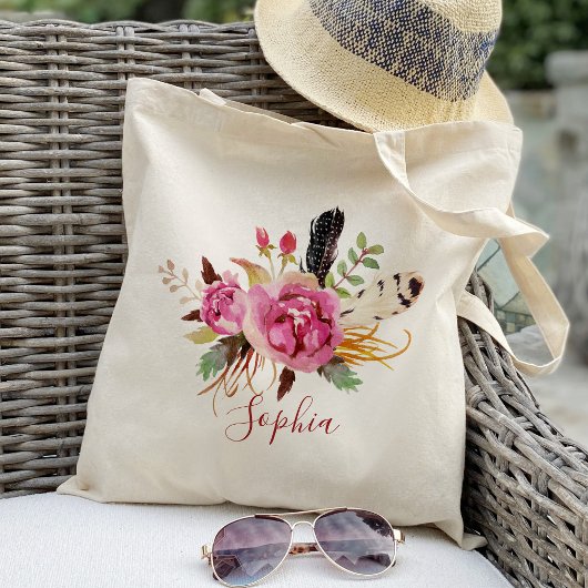 Boho floral and vether Bridesmaid Personalized Tote Bag