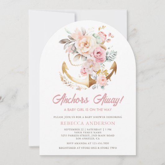 Boho Floral Anker Nautisch Meisje Boog Baby shower Kaart (Voorkant)