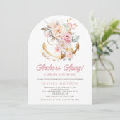 Boho Floral Anker Nautisch Meisje Boog Baby shower Kaart (Staand voorkant)