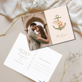 Boho Floral Anker trouwfoto dank u Briefkaart