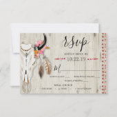 Boho Floral Antler Meal Choice Rustic Wood Weddens RSVP Kaartje (Voorkant)