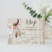 Boho Floral Antler Meal Choice Rustic Wood Weddens RSVP Kaartje (Staand voorkant)