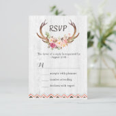 Boho Floral Antler Rustic White Wood Wedding RSVP (Staand voorkant)