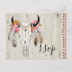 Boho Floral Antler schedel rustiek hout RSVP bruil Briefkaart