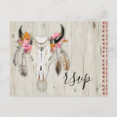 Boho Floral Antler schedel rustiek hout RSVP bruil Briefkaart (Voorkant)