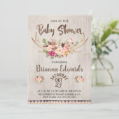 Boho Floral Antlers Baby shower Uitnodiging (Staand voorkant)