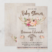 Boho Floral Antlers Baby shower Uitnodiging (Voorkant / Achterkant)