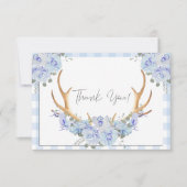BOHO Floral Antlers Blue Gingham Bedankkaart (Voorkant)