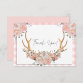 BOHO Floral Antlers Coral Gingham Bedankkaart (Voorkant / Achterkant)