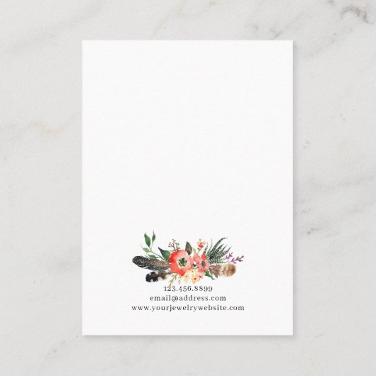 Boho Floral Antlers Ketting Hanger Display Kaart Visitekaartje (Achterkant)