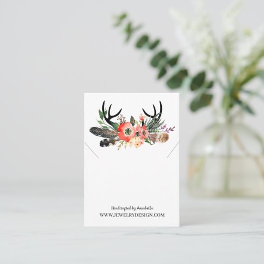 Boho Floral Antlers Ketting Hanger Display Kaart Visitekaartje (Staand voorkant)