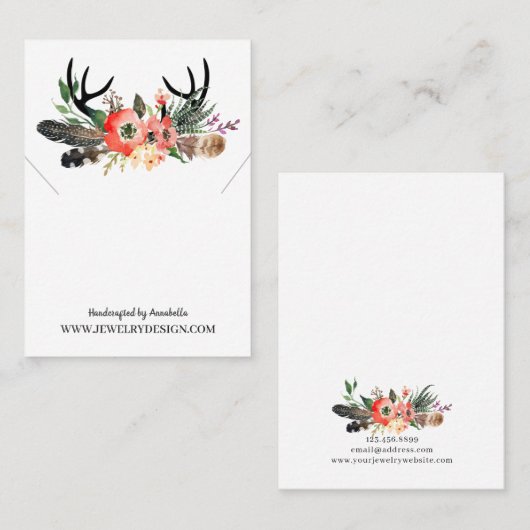 Boho Floral Antlers Ketting Hanger Display Kaart Visitekaartje (Voorkant / Achterkant)
