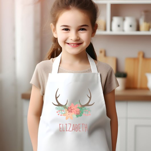 Boho Floral Antlers kletsen gepersonaliseerd Kinder Schort