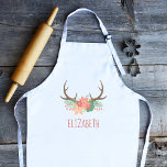 Boho Floral Antlers kletsen gepersonaliseerd Kinder Schort<br><div class="desc">Dit schattige boho kinderen apron toont een afbeelding van hertengeweien met een bloemetje in de schaduw van perzik,  sinaasappel,  terra cotta en groen. Pas het aan met de naam van uw kind in terra cotta handdrukachtige letters.</div>
