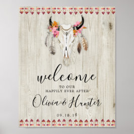 Boho Floral Antlers Koe Skull Welcome Weddenschap Poster