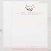 Boho Floral Antlers & Shabby Rozen Party Bunting Custom Briefhoofd (Voorkant / Achterkant)