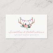 Boho Floral Antlers & Shabby Rozen Party Bunting Visitekaartje (Voorkant)