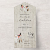 Boho Floral Antlers Skull Wood Weddenschap All In One Uitnodiging (Binnen)
