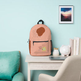 Boho Floral Apricot Aangepaste naam Bedrukte Rugzak