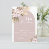 Boho Floral Arch 21st Birthday Uitnodiging (Staand voorkant)