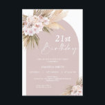 Boho Floral Arch 21st Birthday Uitnodiging<br><div class="desc">Boho Floral Arch 21st Birthday Uitnodiging Deze bohemen 21e verjaardag uitnodiging kan voor elke leeftijd worden gebruikt en bevat twee bloemen met pamapgras,  palmbladeren en rozen in verschillende tinten op een kleurenboog. Deze boho 21e verjaardagsuitnodiging is ideaal voor iedereen die van moderne bohemen-design houdt.</div>