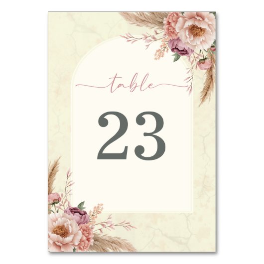 Boho Floral Arch Blush Roze Tafel Kaart (Voorkant)