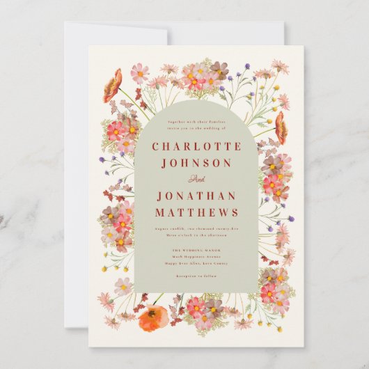 Boho Floral Arch Fall Wedding Kaart (Voorkant)