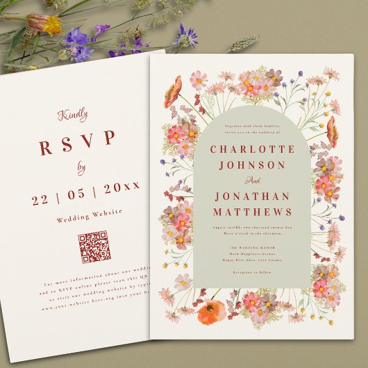 Boho Floral Arch Fall Wedding Kaart