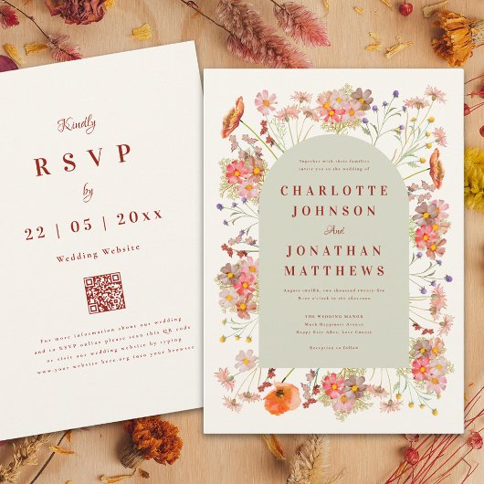 Boho Floral Arch Fall Wedding Kaart