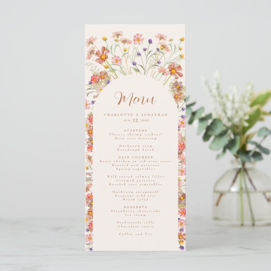 Boho Floral Arch Fall Wedding Menu (Staand voorkant)