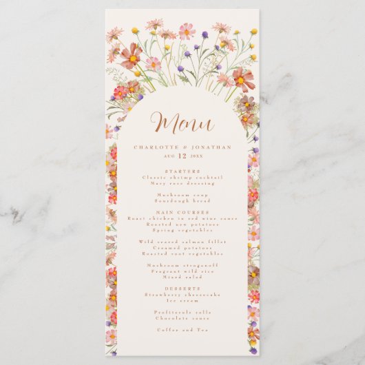 Boho Floral Arch Fall Wedding Menu (Voorkant)